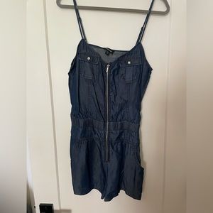Bebe dark jean romper with pockets